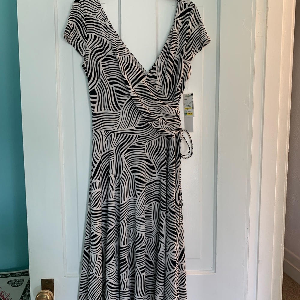 Black and White Faux Wrap Dress A-line